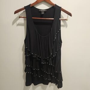 White House Black Market Black Layered Tank with Metal Stud Details